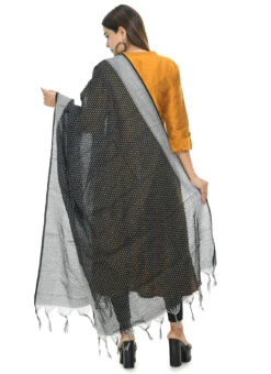Black N White Dot Handloom Cotton Weaving Work Dupatta Work Wear -C Bazaar Shop black n white dot handloom cotton weaving work dupatta dpdmimfd083 b
