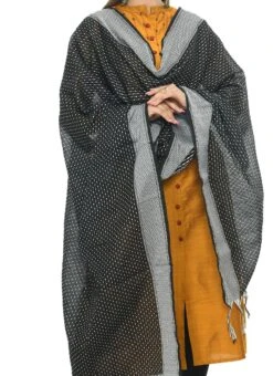 Black N White Dot Handloom Cotton Weaving Work Dupatta Work Wear