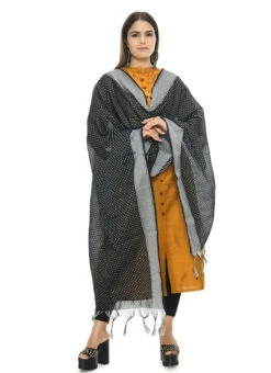 Black N White Dot Handloom Cotton Weaving Work Dupatta Work Wear -C Bazaar Shop black n white dot handloom cotton weaving work dupatta dpdmimfd083 u
