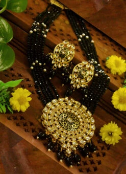 Black Necklace Set With Earrings Party Wear -C Bazaar Shop black necklace set with earrings jyasvcbklgn008 b