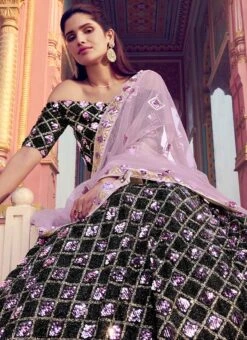 Black Net Designer Sequins Umbrella Lehenga Party Wear -C Bazaar Shop black net designer sequins umbrella lehenga ghsaj5801 b