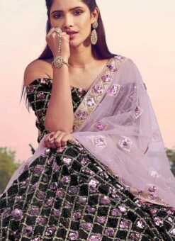 Black Net Designer Sequins Umbrella Lehenga Party Wear