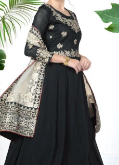 Black Net Dupatta Embroidery Georgette Anarkali Suit Party Wear