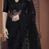 Black Net Embroidered Sari Party Wear