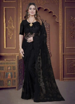 Black Net Embroidered Sari Party Wear -C Bazaar Shop black net embroidered sari sasun2021 u