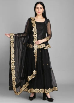 Black Net N Raw Silk Anarkali Suit Party Wear -C Bazaar Shop black net n raw silk anarkali suit slskifh9900307 u