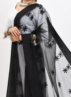 Black Organza Cotton Chikankari Embroidery Dupatta Work Wear