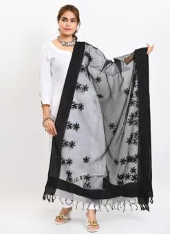Black Organza Cotton Chikankari Embroidery Dupatta Work Wear -C Bazaar Shop black organza cotton chikankari embroidery dupatta dpdmimfd115 u