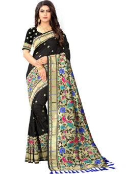 Black Paithani Silk Jacquard Saree Festive Wear 6 Black Paithani Silk Jacquard Saree Festive Wear -C Bazaar Shop black paithani silk jacquard saree sasom343 u