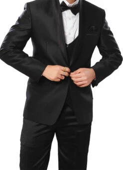 Black Poly Cotton Lapel Suit