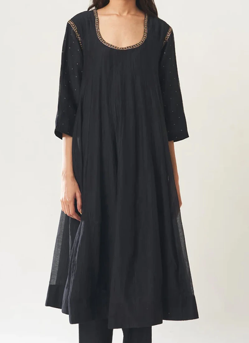 Black Pure Chanderi Silk Embroidered Kurta Straight Pant Set Party Wear 1 Black Pure Chanderi Silk Embroidered Kurta Straight Pant Set Party Wear