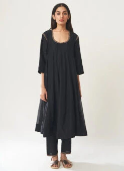 Black Pure Chanderi Silk Embroidered Kurta Straight Pant Set Party Wear 6 Black Pure Chanderi Silk Embroidered Kurta Straight Pant Set Party Wear -C Bazaar Shop black pure chanderi silk embroidered kurta straight pant set krsdvcsvks49 u