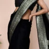 Black Pure Georgette Banarasi Zari Work Saree Festive Wear