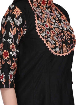 Black Raw Silk Anarkali Suit Party Wear