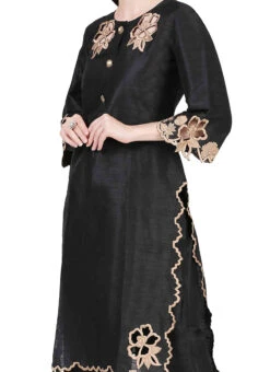 Black Raw Silk Kurta Semi Palazzo Set Party Wear
