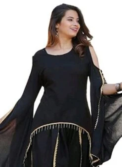 Black Rayon Kurta Patiyala Set Work Wear -C Bazaar Shop black rayon kurta patiyala set krsdmf913 b