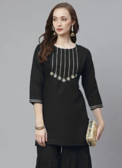 Black Rayon Kurta Sharara Set Party Wear -C Bazaar Shop black rayon kurta sharara set krsdmf7150g b