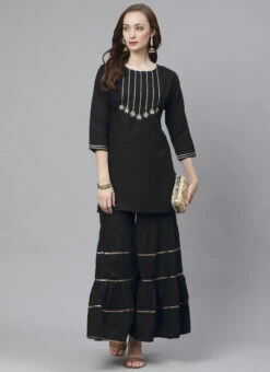 Black Rayon Kurta Sharara Set Party Wear -C Bazaar Shop black rayon kurta sharara set krsdmf7150g u