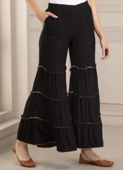 Black Rayon Sharara Pant Work Wear -C Bazaar Shop black rayon sharara pant wbdmf1116bk u