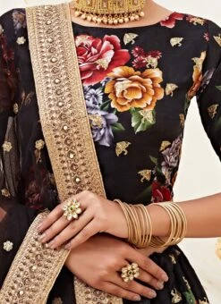 Black Satin Umbrella Lehenga Party Wear