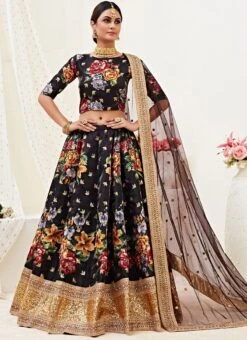 Black Satin Umbrella Lehenga Party Wear -C Bazaar Shop black satin umbrella lehenga ghsaj40922102 u