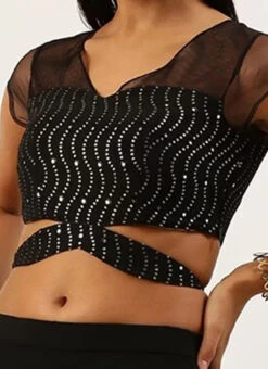 Black Sequins Embroidered Blouse Festive Wear