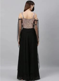Black Sequins Embroidered Dupatta Style Cape Gown Party Wear -C Bazaar Shop black sequins embroidered dupatta style cape gown IWBS02004304 b