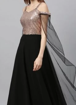 Black Sequins Embroidered Dupatta Style Cape Gown Party Wear