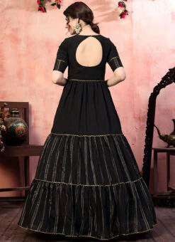 Black Silk Anarkali Gown Party Wear -C Bazaar Shop black silk anarkali gown bgwsom4521 b