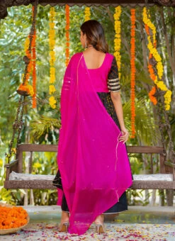 Black Silk Bandhini Anarkali Suit Festive Wear -C Bazaar Shop black silk bandhini anarkali suit sljrp50014 b