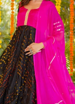 Black Silk Bandhini Anarkali Suit Festive Wear