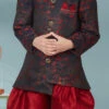 Black Silk Jacquard Indowestern Sherwani Party Wear