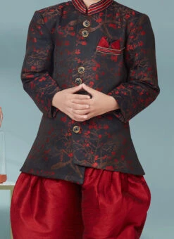 Black Silk Jacquard Indowestern Sherwani Party Wear