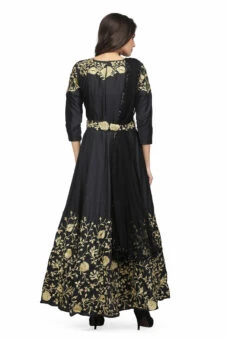 Black Taffeta Stone Thread Work Anarkali Suit Party Wear -C Bazaar Shop black taffeta stone thread work anarkali suit slkifh9966000432 b