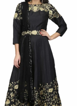 Black Taffeta Stone Thread Work Anarkali Suit Party Wear