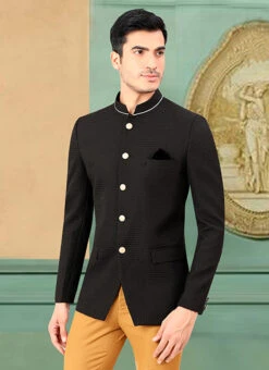 Black Terry Rayon Bandhgala Suit -C Bazaar Shop black terry rayon bandhgala suit sumdc3750 b