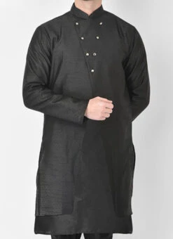 Black Textured Dupion Silk Nehru Jacket