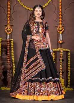 Black Rayon Mirror Chaniya Choli Festive Wear -C Bazaar Shop black viscose mirror chaniya choli ghsacw7521 u
