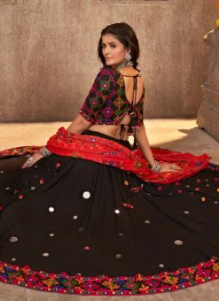 Black Viscose Rayon Kutch And Mirror Work Chaniya Choli Festive Wear -C Bazaar Shop black viscose rayon kutch and mirror work chaniya choli ghsom2333 b