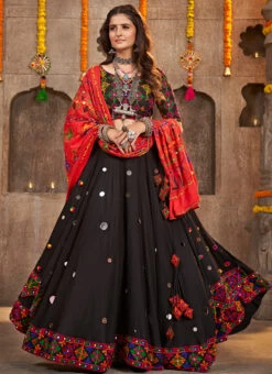 Black Viscose Rayon Kutch And Mirror Work Chaniya Choli Festive Wear -C Bazaar Shop black viscose rayon kutch and mirror work chaniya choli ghsom2333 u