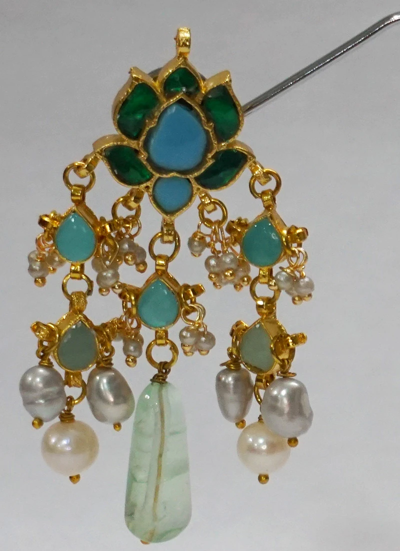 Blue Alloy Kundan Dangler Earrings Party Wear 1 Blue Alloy Kundan Dangler Earrings Party Wear