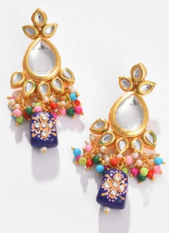 Blue Alloy Kundan Danglers Party Wear 5 Blue Alloy Kundan Danglers Party Wear -C Bazaar Shop blue alloy kundan danglers ermni222 b