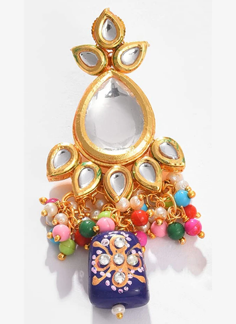 Blue Alloy Kundan Danglers Party Wear 1 Blue Alloy Kundan Danglers Party Wear