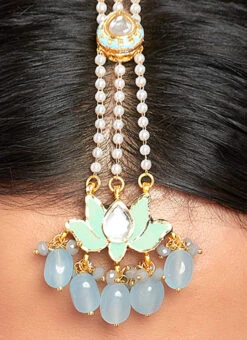 Blue Alloy Kundan Polki Mangtikka Party Wear