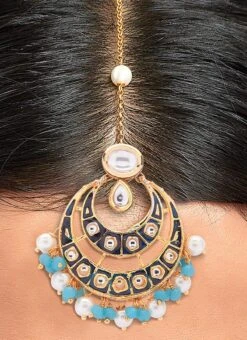 Blue Alloy Pearl Mangtikka Party Wear