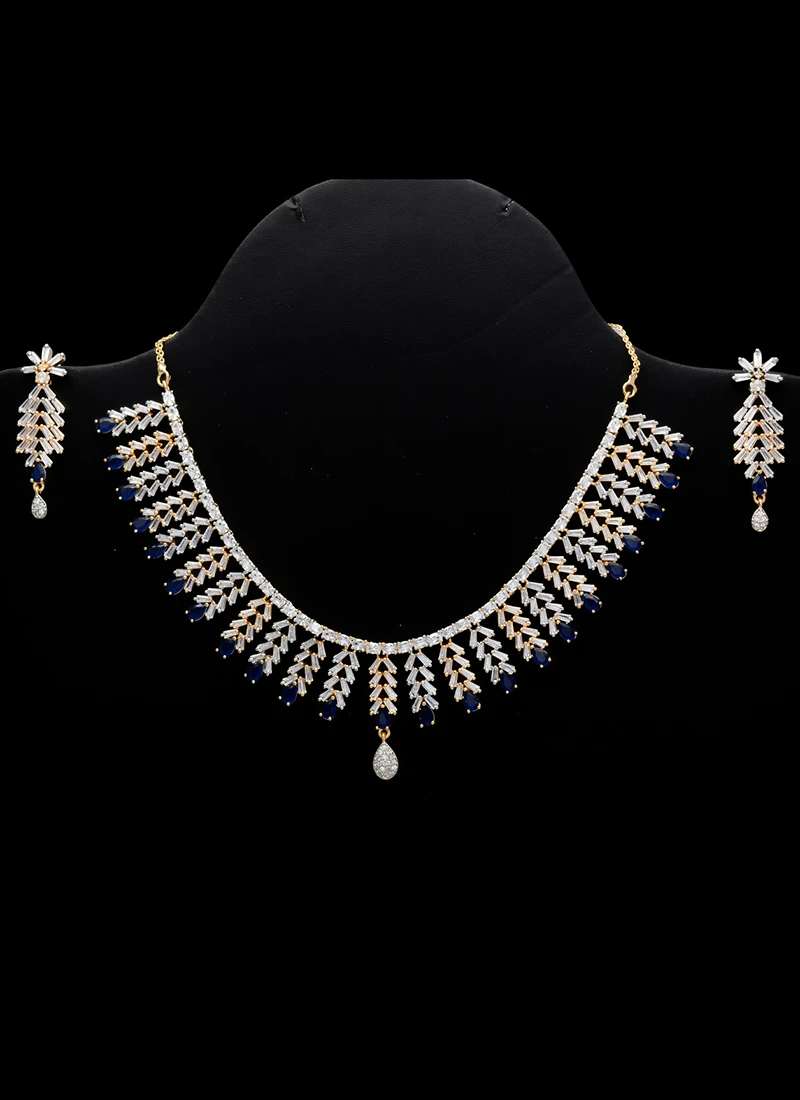 Blue Alloy Stone Necklace Party Wear 2 Blue Alloy Stone Necklace Party Wear - Image 2