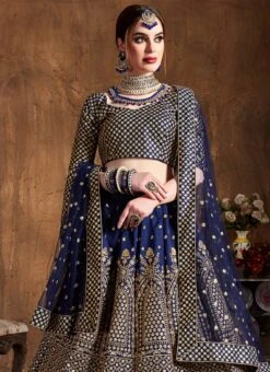 Blue Art Silk A Line Lehenga Wedding Wear -C Bazaar Shop blue art silk a line lehenga ghmkns7408 b