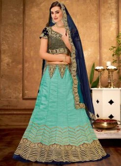 Blue Art Silk A Line Lehenga Party Wear -C Bazaar Shop blue art silk a line lehenga ghsmv16326 u
