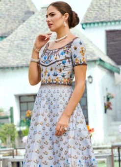 Blue Art Silk Anarkali Gown Party Wear -C Bazaar Shop blue art silk anarkali gown bgwsjssb1209 b