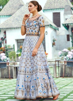 Blue Art Silk Anarkali Gown Party Wear -C Bazaar Shop blue art silk anarkali gown bgwsjssb1209 u